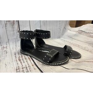 Rouge Helium Black Studded Gladiator Ankle Strap Flat Sandals Women's Size 8